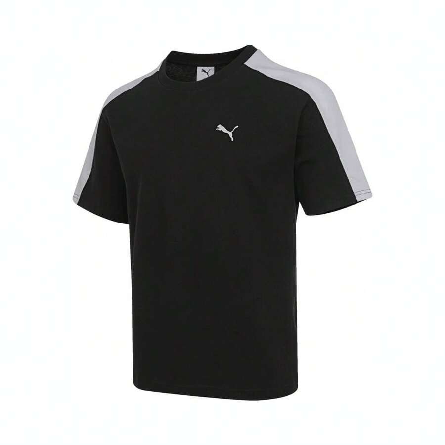 Puma Men's T7 Short Sleeve T-Shirt, Knitted Collar T-Shirt 63478601 - Black - View 1