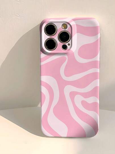 Pink 1pc Minimalist Artistic Color Block Asymmetrical Pattern Perforated Glossy Plastic Hard Shell Phone Case, Compatible With IPhone 11/12/13/14/15/16 Pro Max Waterproof Shockproof Anti-Fall Scratch Resistant