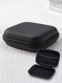 1pc Black EVA Zipper Earphone, Cable, Power Bank, Charger Storage Case - Waterproof, Scratch-Resistant, Portable Carrying Organizer Box For Back To School