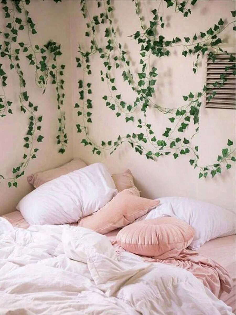 1/12pcs 2M Artificial Green Ivy Leaves Vines, Suitable For Indoor Decoration, Outdoor Garden Decor, Air Conditioner Cover, Party Decoration, Etc.