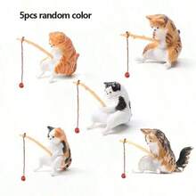5/1pc Charming Cat PVC Miniature Cartoon Cat Figurines ,Aquarium Decor Resin Statues For Fish Tank Fairy Garden Landscape ,Home Decor Mini Cat Ornaments,Nice Gift For Birhday,Random Color,Fishing Cat Figuriens - Multicolor - View 11