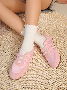 复古红色百搭魔术贴玛丽珍鞋，2025春季新款休闲圆头平底鞋【尺码偏小，请根据尺码表下单】，芭蕾平底鞋 - 粉色 - 查看 8