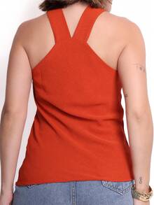 Duna Women's Basic Twist Front And Back Tank Top - Coffee Brown - View 5