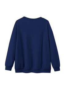 Women's Letter Print Crew Neck Long Sleeve Sweatshirt, Casual Sporty Style, Plus Size Crew Neck Hoodie, Suitable For Autumn/Winter