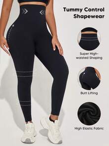 High Waist Seamless Slimming Shaping Leggings - Navy Blue - View 2