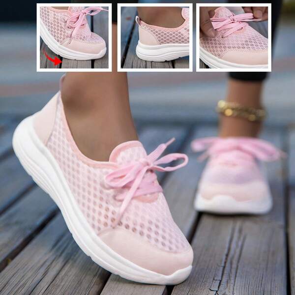 Hollow Mesh Slip-On Shoes, Slip-On Wearable, Perforated, White, Lightweight Soft Sole, Breathable, Quick-Drying, Casual Low-Top