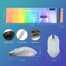 LED Keyboard And Mouse 104 Keys Rainbow Backlit Keyboard And 7 Color RGB Mouse White Gaming Keyboard And Mouse Combo For PC Laptop   Gamers And Work