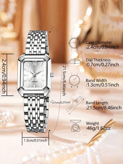 1pc Zilver Strap able Elegante Bar Scale Square Dial Quartz Horloge Wear ation Or Holiday view 5