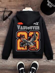 1pc Tween Boys' Casual Simple Letter Printed Hooded Jacket Long Sleeve Sweatshirt Clothes For Boys Autumn And Winter Loose Fit Suitable For Autumn/Winter, Young Student Wear