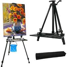 Aluminium Staffelei 50-155cm Verstellbares Stativ mit rutschfesten Gummifüßen für Malerei Displaying Werbung mit Kunststoff-Tablett/Portable Bag/Foldable Keg - Schwarz - Übersicht 1