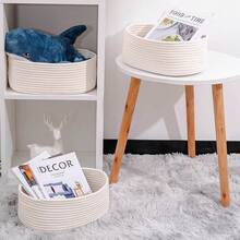 1pc/2pcs/3pcs Handmade Woven Rope Storage Baskets, Oval Shaped Organizer Basket, Suitable For Living Room, Bedroom, Game Room, Small Rope Basket For Trinkets, Snacks, DIY Rope Weaving Basket, Holiday Decor, Gift Baskets, Toy Storage - White - View 3