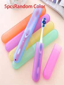 1pc/2pcs/5pcs Home Toothbrush Holder, Portable Travel Toothbrush Dust Cover Storage Box, Portable Toothbrush Head Protector Clip, Toothbrush Storage Clip Travel Essential Toothbrush Protective Case - Pink - View 9