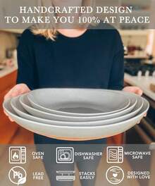 Mora Ceramic Large Serving Bowls- Set Of 2 Oval Platters For Entertaining. Modern Kitchen Dishes For Dinner, Fruit, Salad, Turkey, Etc. Oven, Dishwasher Safe, 110/80 Oz, 16" / 14.6" - Earl Grey,7732466 - Xám - Xem 2