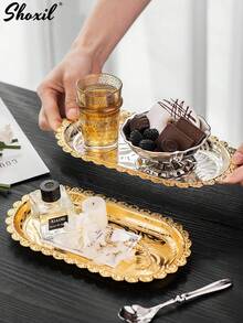 shoxil 1 pieza Bandeja de joyería de acero inoxidable, plato multiusos para baratijas, organizador de maquillaje y cosméticos, soporte para toallas y servilletas, plato decorativo para anillos, aretes y collares, perfecto para el tocador, el dormitorio y el baño, regalo ideal para fiestas, decoración de otoño e invierno, solución de almacenamiento de alta gama, mantiene la joyería y los accesorios organizados, ideal para uso diario, temporada festiva, cumpleaños, Acción de Gracias, Navidad, regalo para damas de honor, acento moderno para el hogar