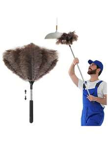 Plumero extensible reutilizable - Herramientas de limpieza con plumero extensible y ajustable para limpiar techos, persianas, muebles y coches - Gris Oscuro - Ver 6