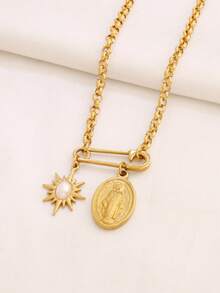 1 件不锈钢圣母玛利亚麦当娜女神饰品耶稣宗教吊坠项链女式金色雕花人物吊坠链项链珠宝 - 項鍊 - 查看 15