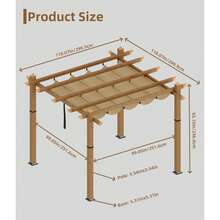 10x13 Ft/ 10x10 Ft Aluminum Pergola, Outdoor Metal Gazebo With Adjustable Canopy, Reinforced Frame Outdoor Shelter For Backyard, Patio Lawn And Deck - 棕色卡其色 - 查看 4