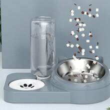 1 Piece Detachable And Washable Tilted Pet Bowl With Bear Ear Design, Anti-Spill And Anti-Moisture, Large Capacity Double Bowl With Automatic Water Dispenser, Stainless Steel - Multicolor - View 6