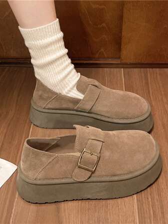 Queenzoo Zapatos de mujer tipo mocasín con suela gruesa para otoño, zapatos casuales de plataforma