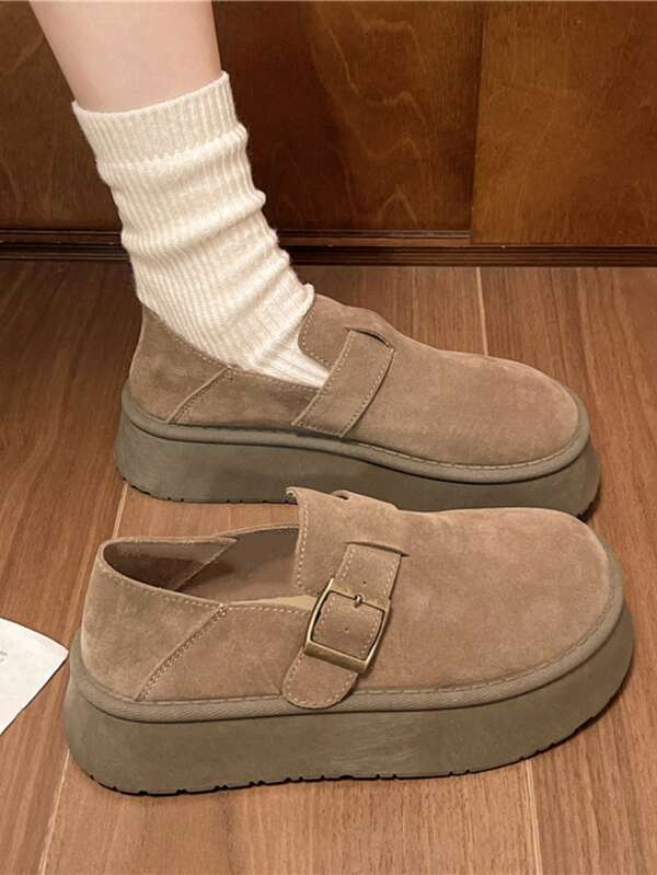 Queenzoo Women's New Autumn Slip-On Loafer Shoes With Thick Sole, Casual Platform Shoes