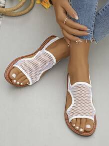 Sandalias de verano, sandalias planas de moda, zapatos de malla transpirables minimalistas, calzado de playa para dama, adecuados para uso al aire libre y uso diario