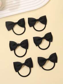 6pcs/Pack Twins Bow Elastic Hair Ties For Girls, Teen Hair Accessories - Black - View 1