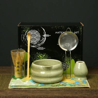 1pc/4pcs/7pcs Ceramic Matcha Tea Set, Includes Matcha Bowl, Matcha Whisk, Matcha Cup, Matcha Scoop, For Matcha Preparation, Desserts, Beverages, Japanese Style Gift Box, Song Dynasty Matcha Whisking Tool Set, Holiday Gift Set Back To School