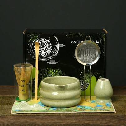 1件/4件/7件套陶瓷抹茶茶具，包含抹茶碗、抹茶筅、抹茶杯、抹茶勺，可用于冲泡抹茶、制作甜点和饮品，日式礼盒包装，宋代抹茶搅拌工具套装，节日/开学季礼品套装