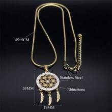 极简捕梦网项链不锈钢金色生命之种羽毛流苏项链珠宝美学 - 項鍊 - 查看 5