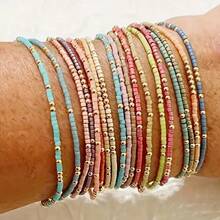 MDFUN 19 Pcs Friendship Bracelets Boho Stackable Bracelets For Women Surfer Heishi Clay Bead Bracelets Stretch Preppy Bracelets Colorful Boho Bracelets For Women - 彩色的 - 查看 3
