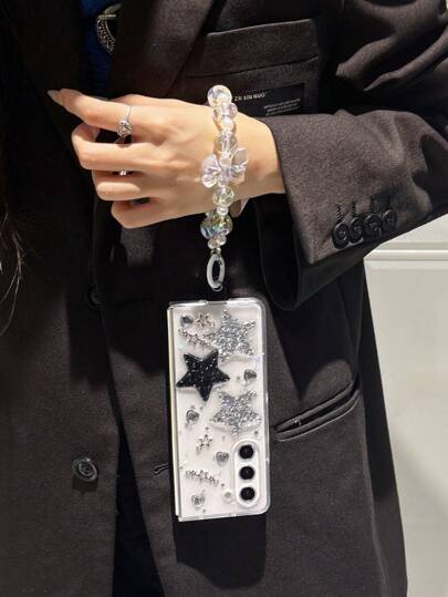 1 pieza Funda de silicona líquida con brillo estrellado para Samsung Galaxy Z Fold 4/5/6, Galaxy Z Flip 3/4/5/6/7 Smartphones plegables