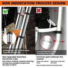 高品质铝合金伸缩梯，具有多种尺寸，重量轻，可折叠，可伸缩，配有锁和防滑脚，可支撑高达 150KG/330LBS，适用于房车、阁楼、家庭维护、屋顶、户外工作和 DIY 项目。