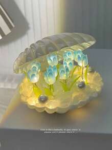 1个贝壳郁金香夜灯，内含20朵郁金香，手工DIY创意设计，电池供电，适用于客厅、卧室装饰、婚礼、桌面摆设、派对及节日装饰，精致的生日礼物 - 彩色 - 查看 14