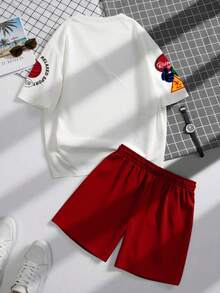 Conjunto hombre, conjunto de camiseta de manga corta entallada y pantalones cortos para hombre, uso casual y de moda para el día a día - Rojo - Ver 2