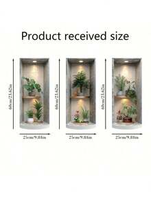 3pcs/Set Nordic Green Plant Theme Faux Arch Window Flower Pot Wall Stickers, 3 Pieces Self-Adhesive Removable Decorative Decals, Suitable For Living Room, Dining Room, Study And Other Connected Decor, Creative Home Wall Art - Multicolor - View 6