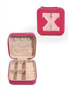 1 Portable Travel Jewelry Storage Box, Summer Portable Mini Travel Box With Mirror, Rose Red Custom Pink Letter Travel Jewelry Box, Small Travel Waterproof Jewelry Storage Box, Portable Jewelry Display Box, Large-Capacity Jewelry Display Box, Mini Double-Layer Ring Box Storage Box, Gift Box, Jewelry Storage Box, Accessory Storage Bagr, Zipper Seal, Suitable For Earrings, Necklaces, Rings Bracelets, Lipsticks, Etc