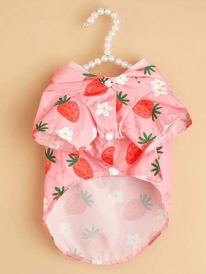 New Pet Raincoat With Strawberry Fruit Pattern – Cross-Border Pet Shop Supply, Waterproof Cat And Dog Apparel, Universal Fit