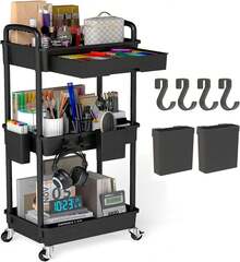3 Tier Rolling Storage Cart With Drawers Rolling Utility Cart With Drawers,Room Decor,Bathroom Decor,Rolling Utility Cart Rolling Storage Organizer Tool For Kitchen,Bathroom,Living Room,Office Outdoor Decor - 黑色 - 查看 1