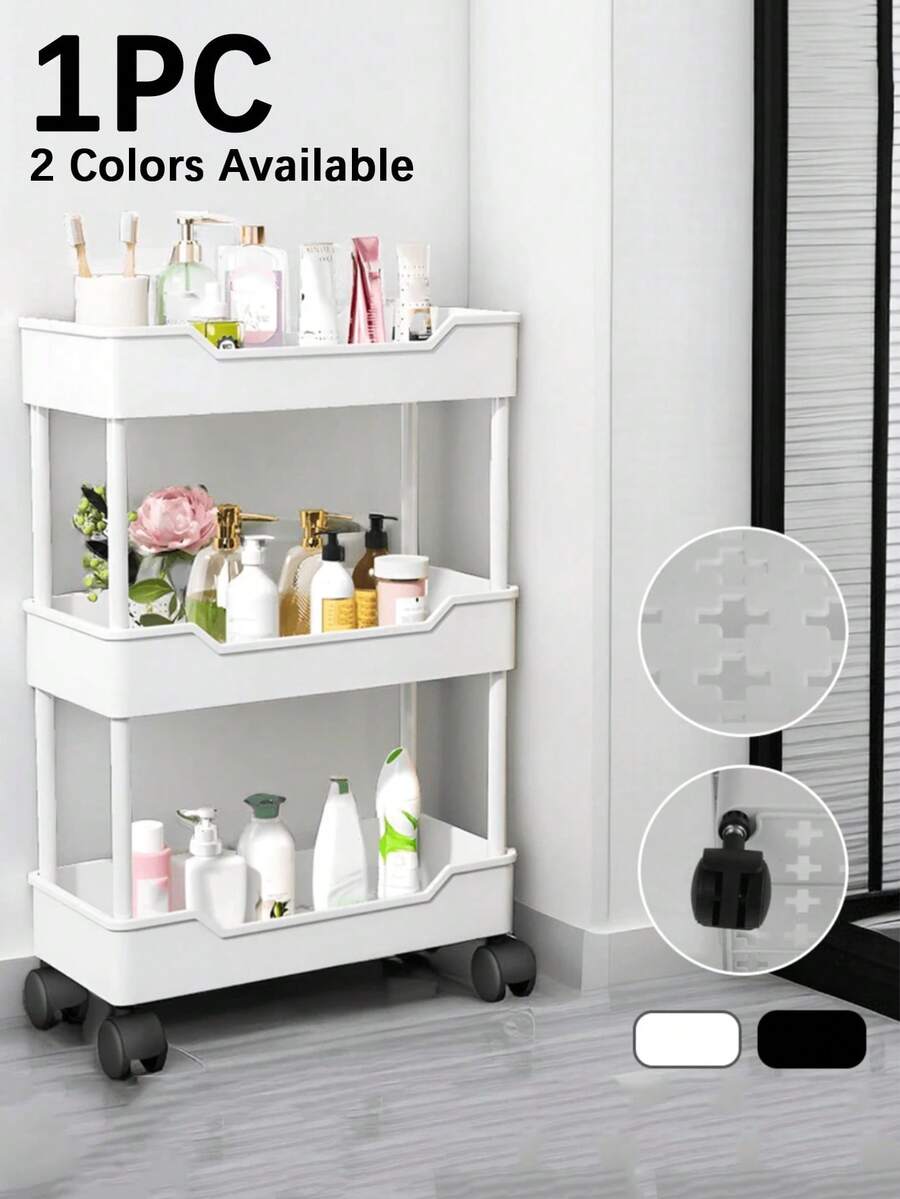 多层滚动储物推车 - 顶级三层移动实用搁架，带锁定脚轮、可调节金属框架和 PVC 托盘、可拆卸篮子和网箱；便携式节省空间的整理推车，适用于厨房、浴室、洗衣房、餐具室、客厅、家庭办公室、工艺室和车库；无需工具即可轻松组装，适用于住宅、公寓、宿舍和车间