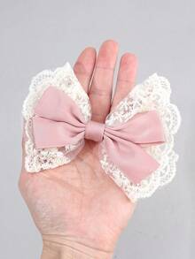 1/2个女孩可爱蕾丝蝴蝶结发夹，优雅缎面蝴蝶结发夹，适合婚礼、派对和日常佩戴，春夏复古风发饰，柔和的米色和粉色蝴蝶结，母女套装，女孩礼物 - 彩色 - 查看 2