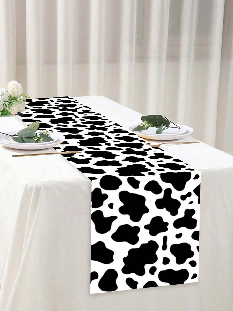 1pc 35*180cm Pink Cow Pattern Polyester Table Runner/Runner, Suitable For Cow Themed Birthday Party, Wedding, Home Festival Party, Dining Table Decoration, Disposable Tablecloth - Multicolor - View 1