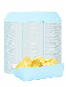 10 件/20 件/50 件浅蓝色零食纸盘小吃托盘食物船盘子法式热狗玉米饼爆米花适用于野餐派对婚礼摊位用品生日宝贝派对性别揭晓婚礼茶会装饰品 - 藍色 - 查看 1