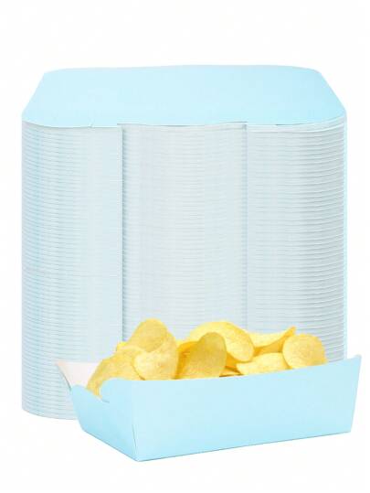 10pcs/20pcs/50pcs Light Blue Snack Paper Trays Snack Serving Trays Food Boats Plates French Hot Dog Taco Popcorn For Picnic Party Wedding Concession Stand Supplies Birthday Babe Shower Gender Reveal Wedding Tea Party Decorations