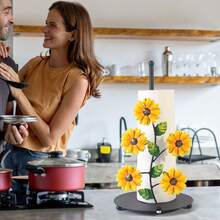 1pc Sunflower Kitchen Paper Towel Holder, Iron Paper Towel Storage Rack, Butterfly Paper Roll Holder, Roll Paper Holder, Home Decor - 黃色 - 查看 7