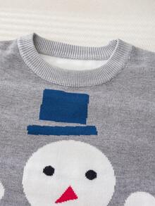 Young Boy Cute Snowman Knitted Pullover Sweater, Suitable For Casual Wear In Spring, Autumn And Winter - Grey - View 5