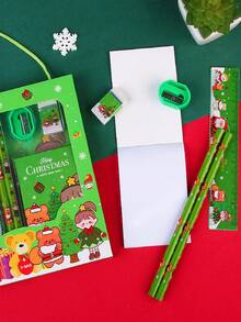 6 szt./1 zestaw - świąteczny zestaw prezentowy z artykułami piśmienniczymi, wypełniacze do torebek ze świątecznymi upominkami, w tym 2 świąteczne ołówki, gumki, temperówki i linijki. Zestaw ozdób świątecznych. Zestaw prezentowy z artykułami piśmienniczymi na Boże Narodzenie. - Wielokolorowe - Zobacz 3