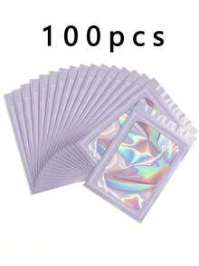 100/10pcs Transparent Holographic Bags, Odor-Proof Packaging Bags, Sealed Bags, Polyester Film Food Storage Bags, Zipper Sealed Bags, Polyester Film Holographic Resealable Bags, Gift Bags, Odor-Proof Bags, Aluminum Foil Bags, Suitable For Party Gifts Food Storage, Polyester Film Bags, Transparent Window Holographic Resealable Packaging
