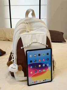 Mochila de estilo universitario conúltiples compartimentos y decoración de cachorro, cabe portátil de 15. 6 pulgadas, mochila ligera conúltiples bolsillos, mochila multifuncional, bolsa - Rosa - Ver 5