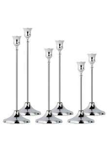 6pcs/3pcs Set Gold Metal Conical Candle Holders, Romantic European Style Home Candlelight Dinner, Wedding Decor, Room Decor, Home Decor, Suitable For Multiple Occasions Like Christmas, Halloween, Easter, Thanksgiving, Wedding, Party, Hotel - Durable, Easy Assembly (Candles Not Included) - Silver - View 16