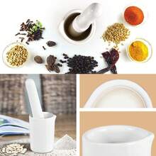 1 zestaw porcelanowego małego moździerza i tłuczka, ceramiczny zestaw młynka do ziół i kruszarki do tabletek, miniaturowy biały ceramiczny zestaw moździerza i tłuczka, głęboka ceramiczna misa z tłuczkiem i moździerzem, zestaw młynka i kruszarki do przypraw, misa do mielenia przypraw i ziół, duża kruszarka do tabletek, nadaje się również do kruszenia przypraw, ziół itp.